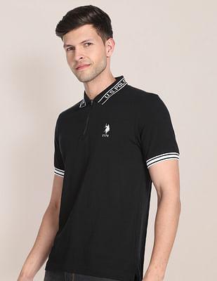 branded collar jacquard polo shirt