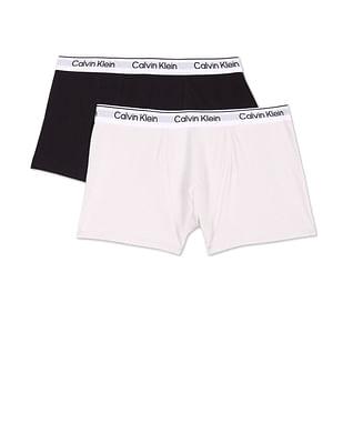 branded waist solid cotton blend trunks - pack of 2