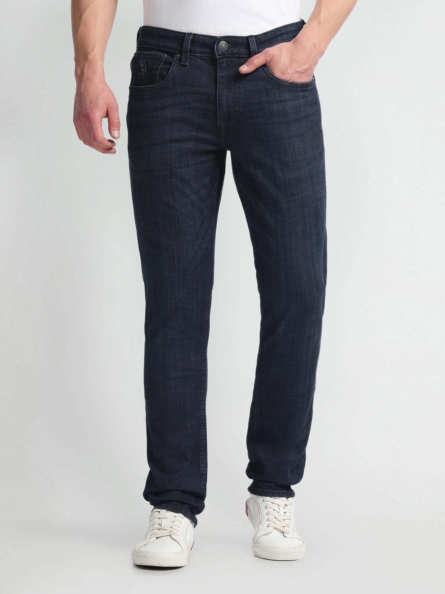 brandon slim tapered fit navy blue jeans