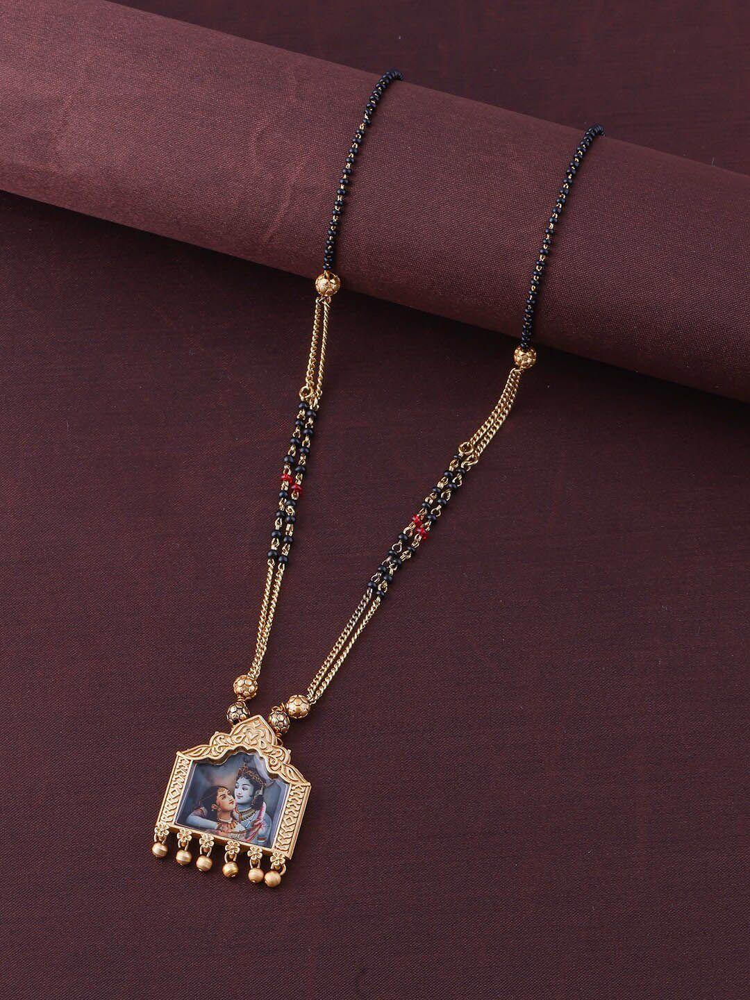 brandsoon gold-plated black beaded temple mangalsutra