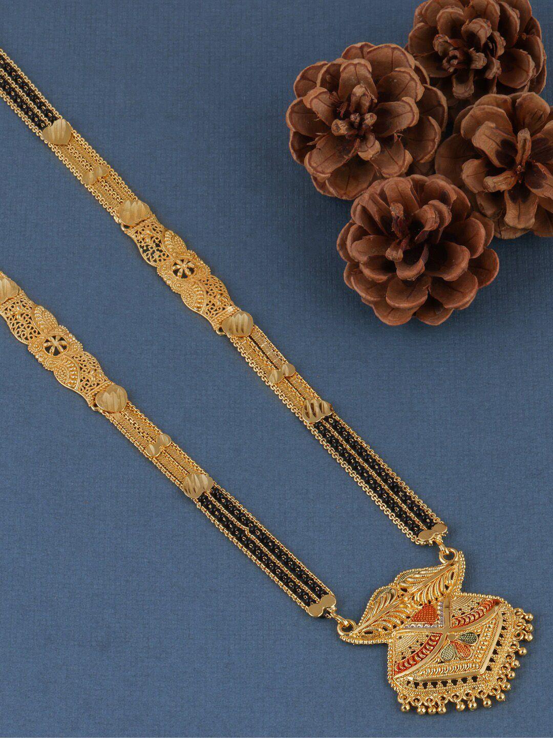 brandsoon gold-plated & black beaded traditional mangalsutra