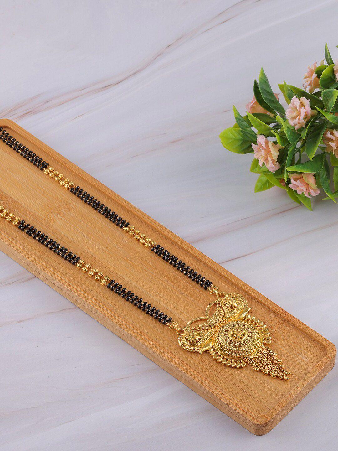 brandsoon gold-plated & black beaded traditional mangalsutra