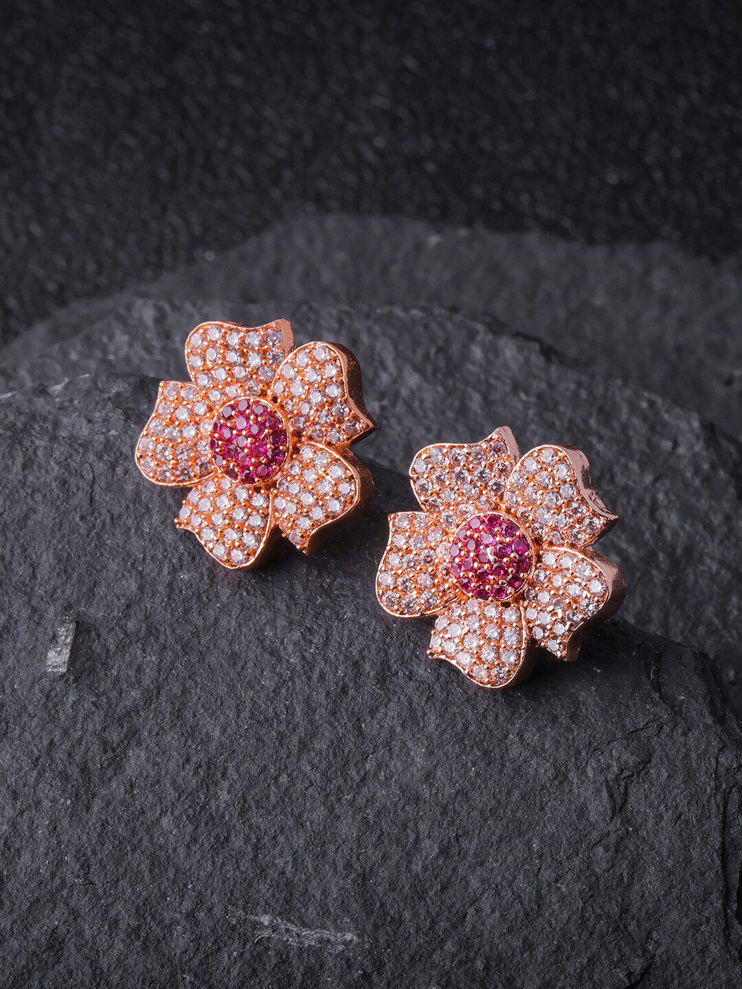 brandsoon rose gold-plated floral studs earrings