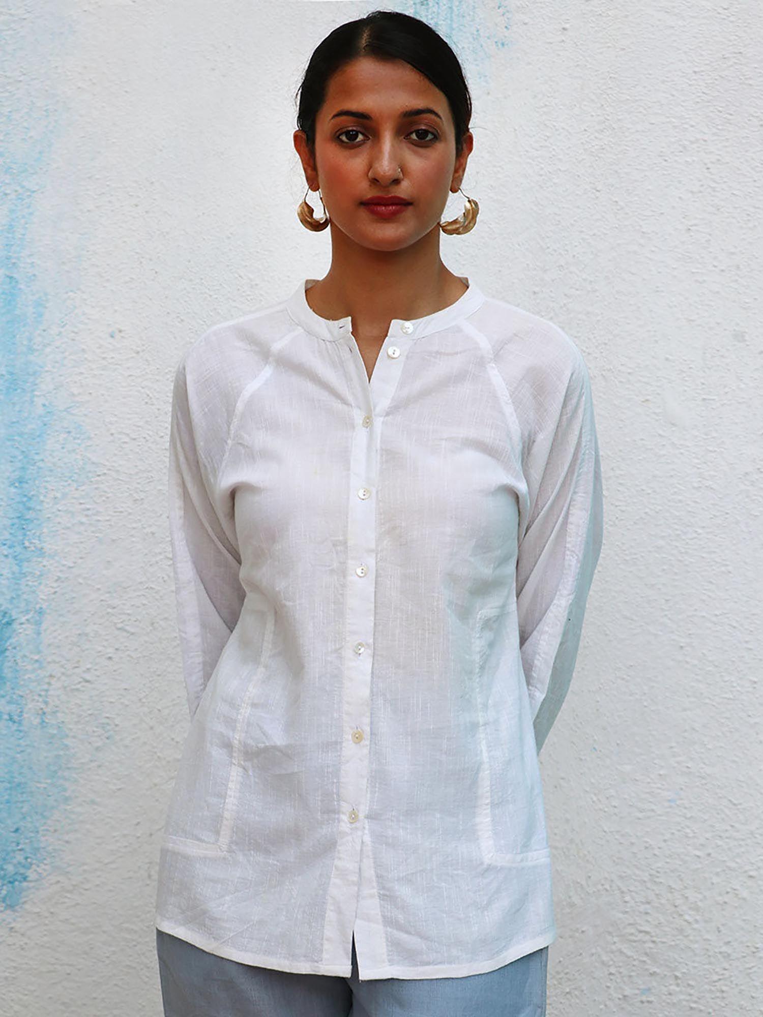 brathe marilla white handwoven linen shirt