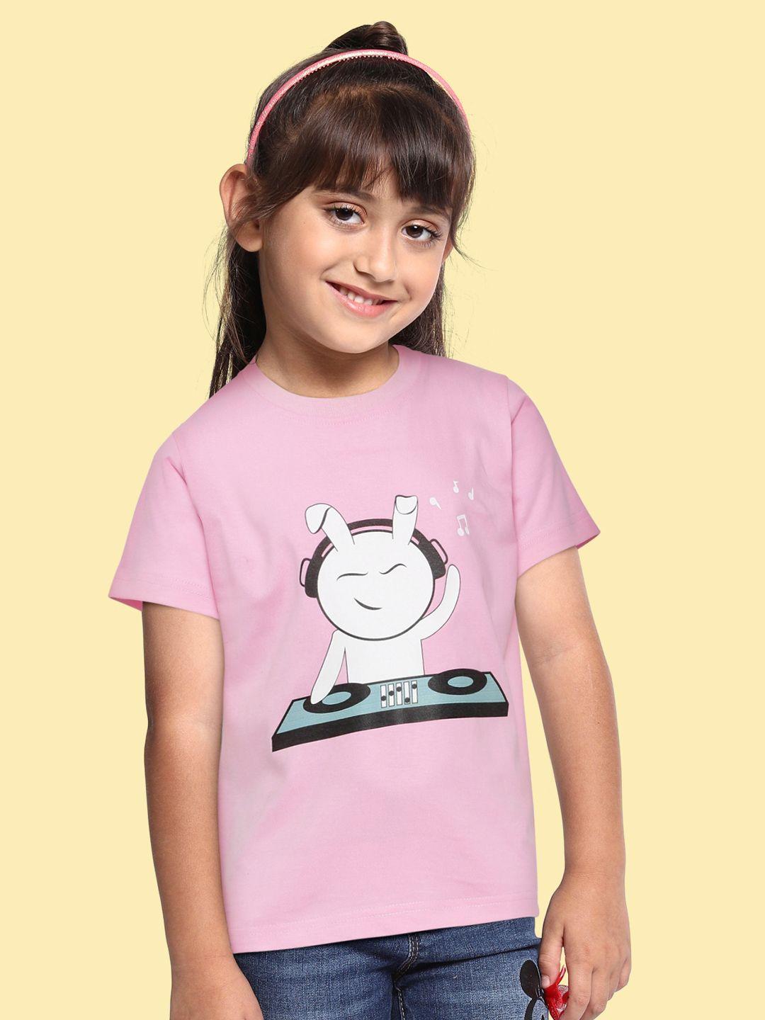 bratma kids pink & white printed cotton t-shirt