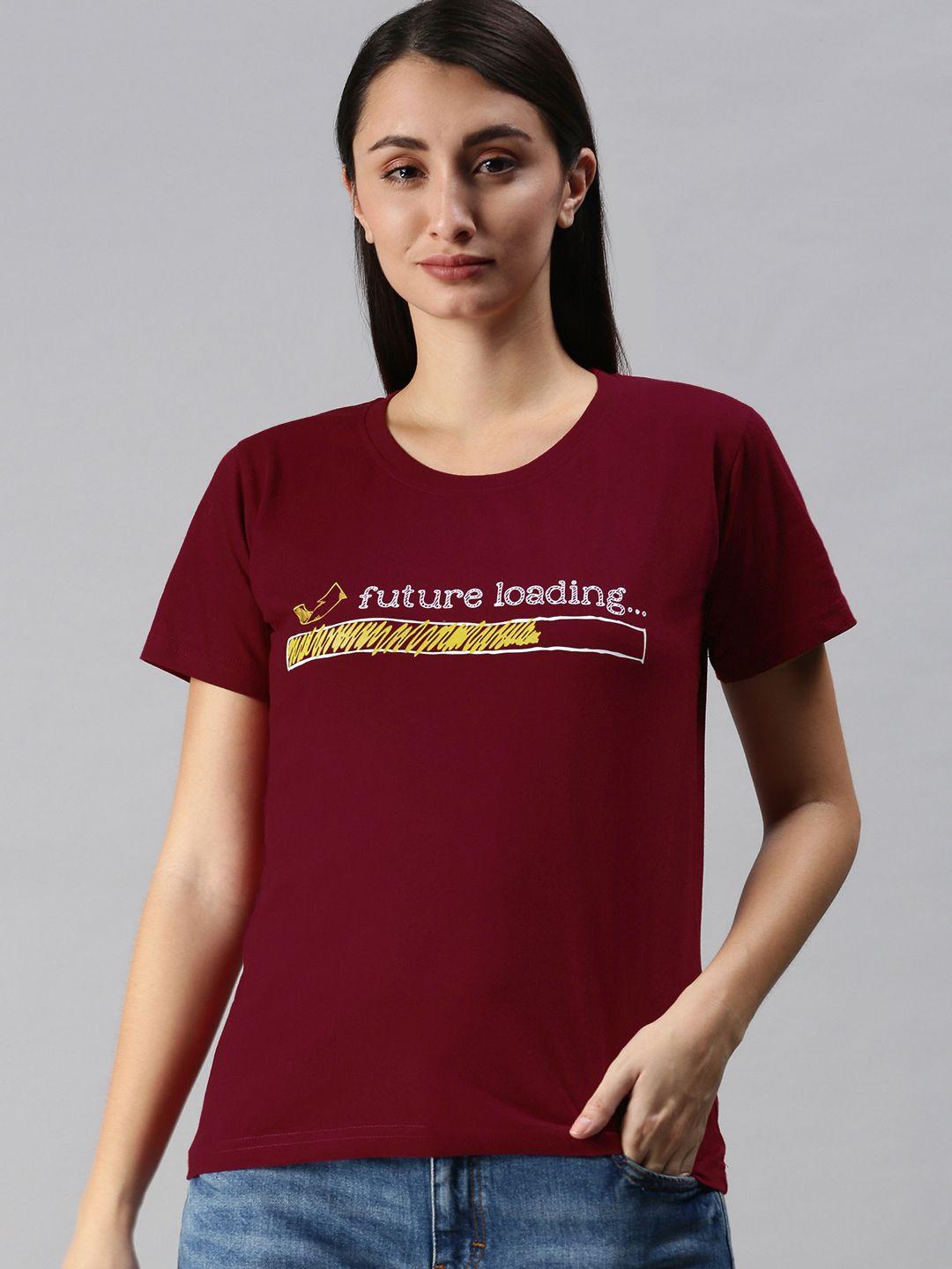 bratma women maroon & white printed t-shirt