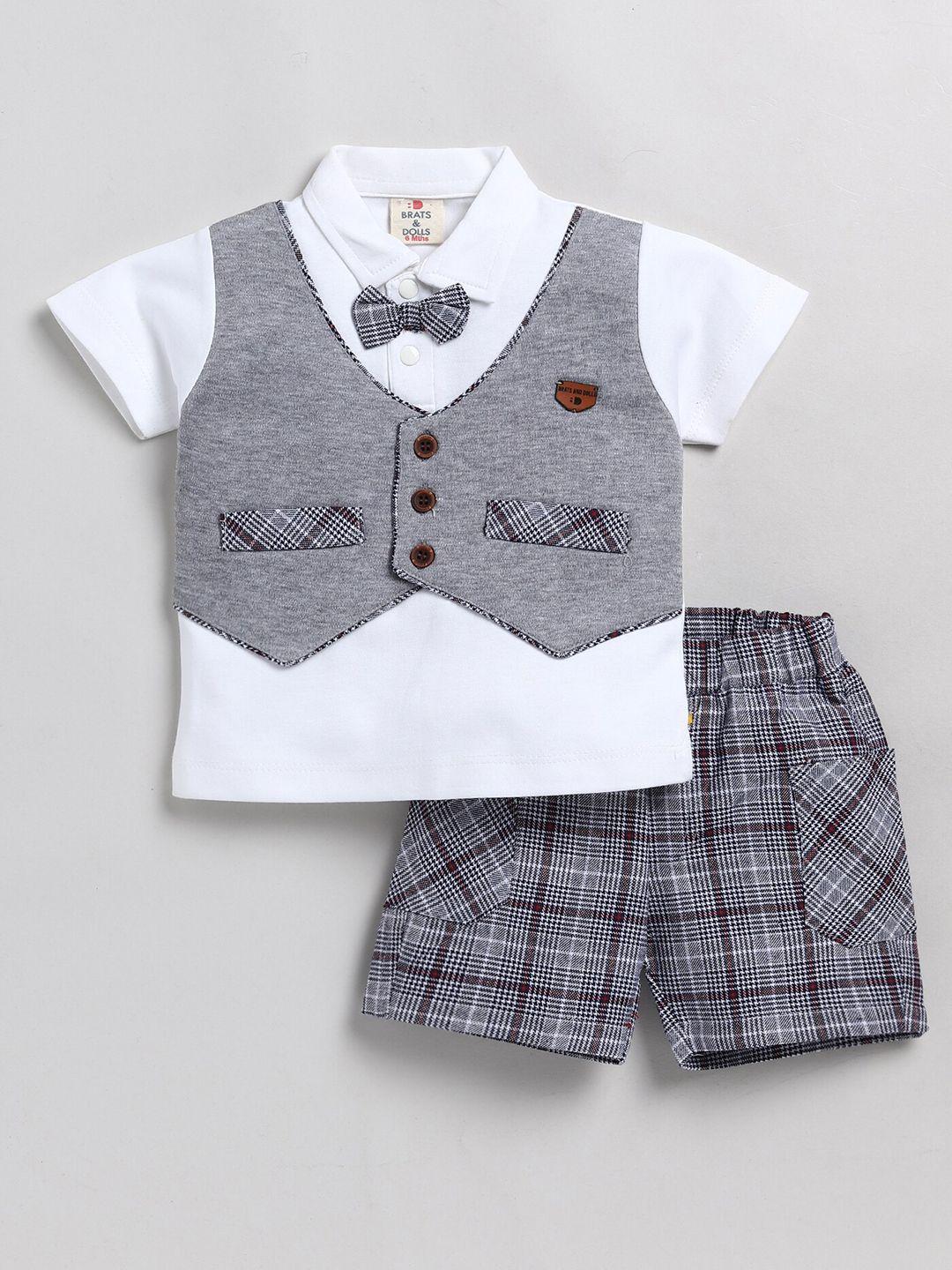 brats and dolls boys checked pure cotton shirt with shorts