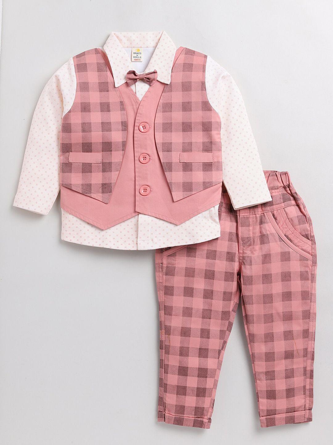 brats and dolls boys checked pure cotton shirt with trousers