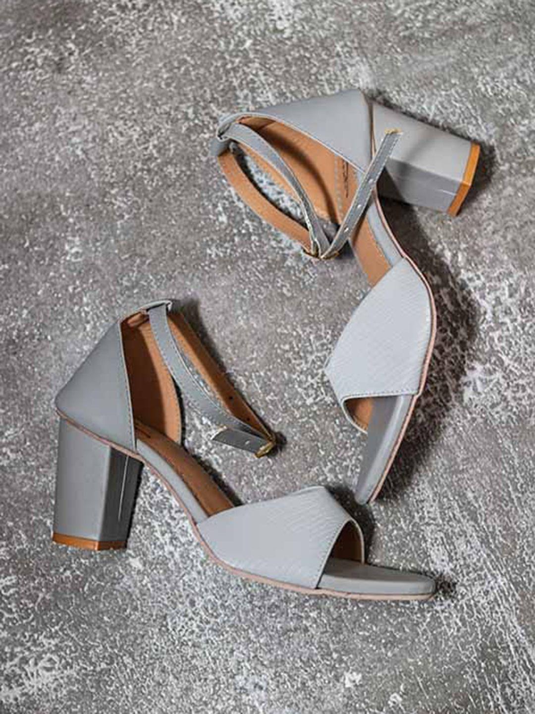 brauch grey block synthetic peep toes with buckles