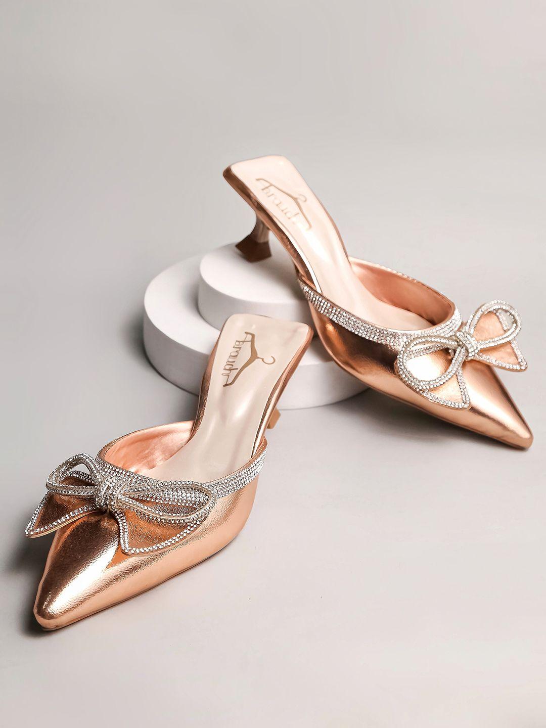 brauch pointed toe embellished kitten mules with bows