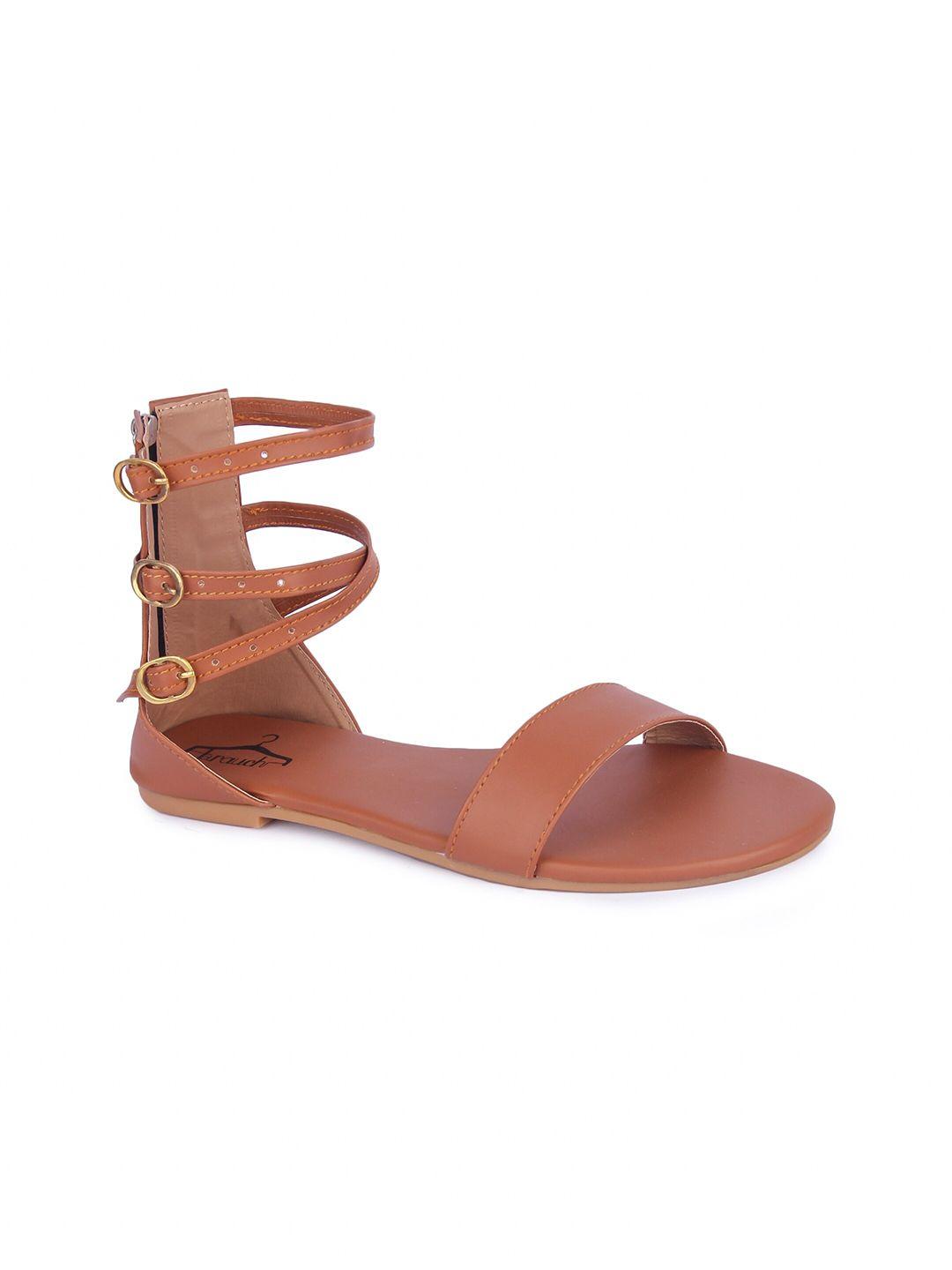 brauch women brown gladiators with buckles flats
