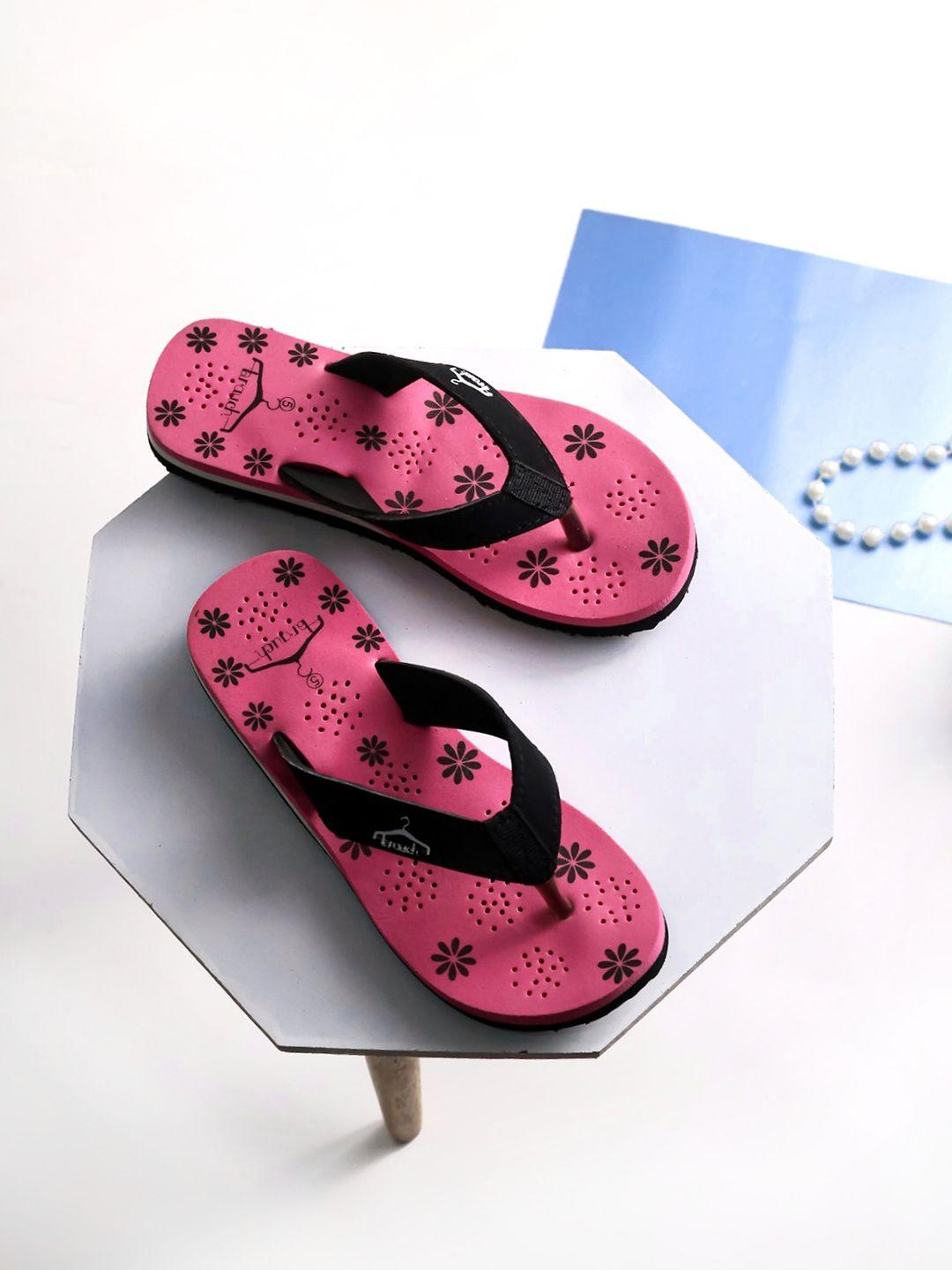 brauch women pink & black printed thong flip-flops