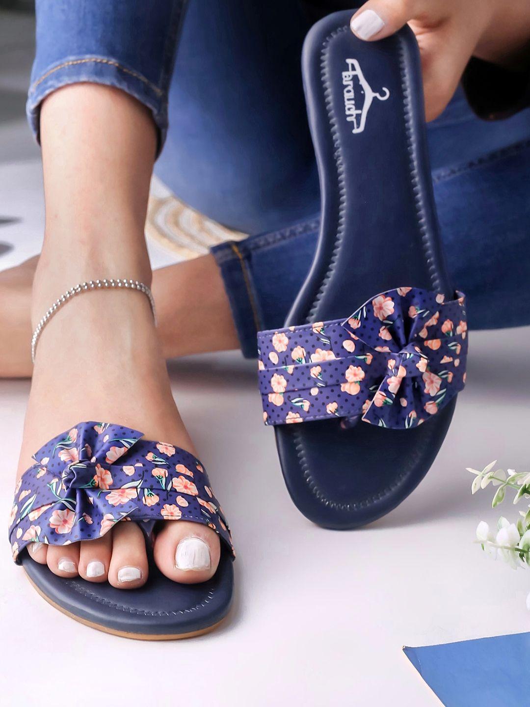 brauch women blue floral printed open toe flats