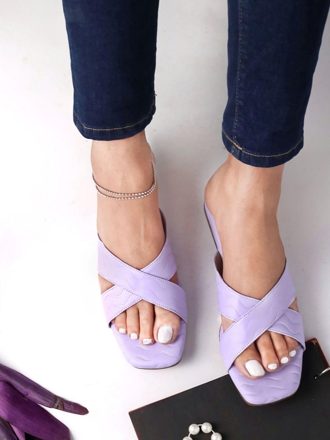 brauch women lavender printed mules with bows flats