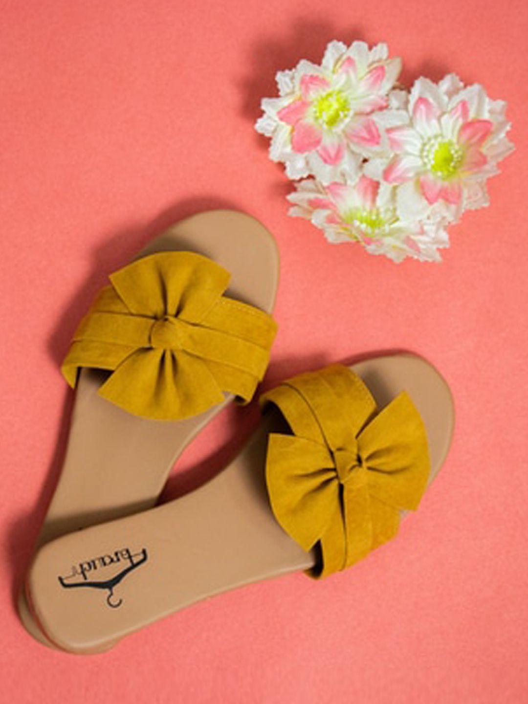 brauch women mustard open toe flats with bows