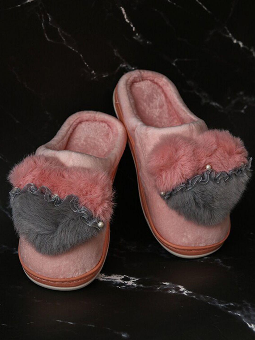 brauch women peach-coloured & grey room slippers