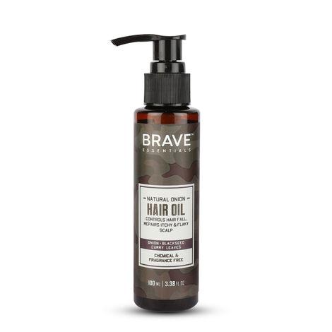 brave essentials natural onion hair oil | 100 ml | controls hair fall; repairs itchy & flaky scalp