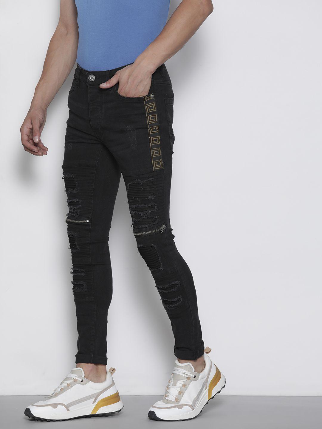 brave soul men skinny fit low distress printed stretchable jeans