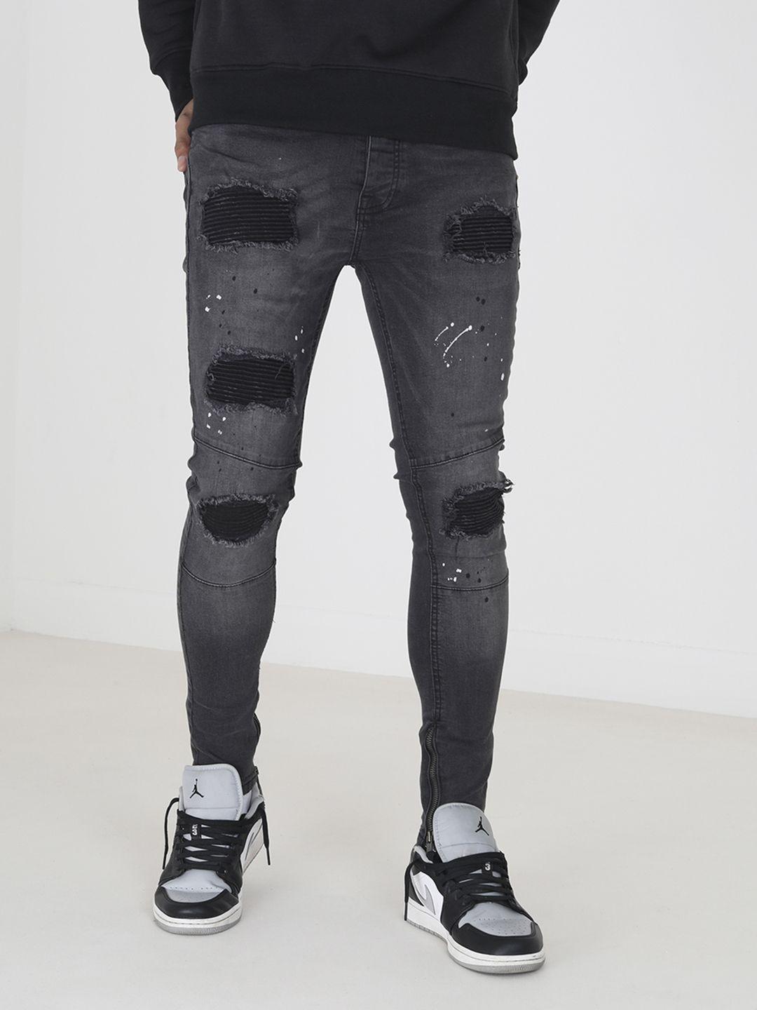 brave soul men skinny fit mildly distressed light fade printed stretchable jeans