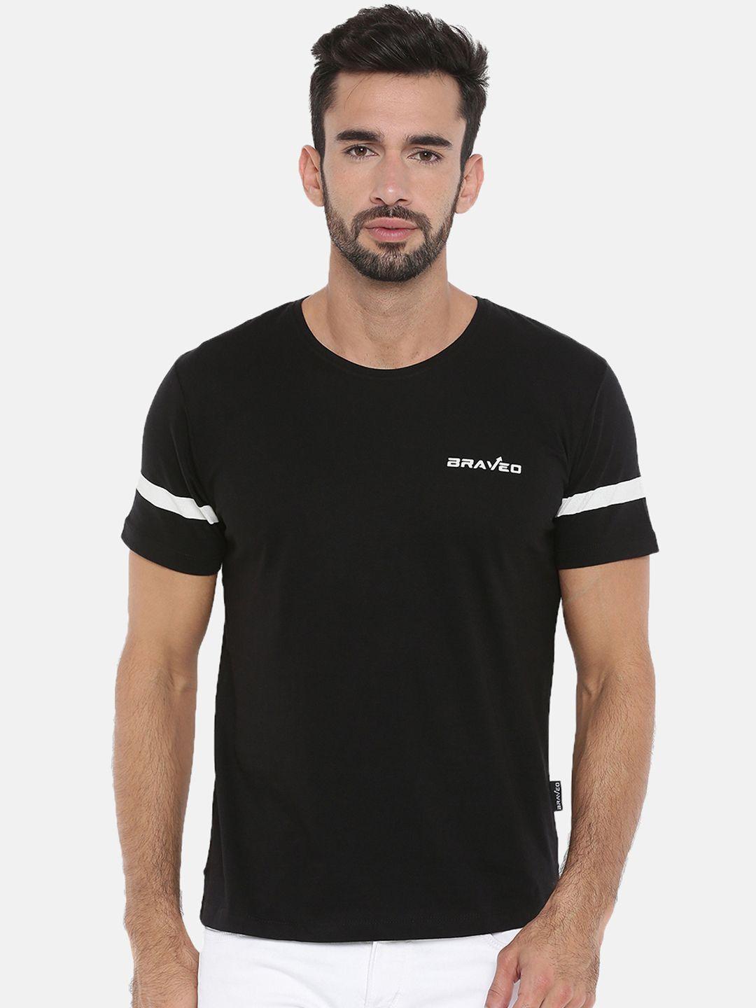 braveo men black solid round neck slim fit t-shirt