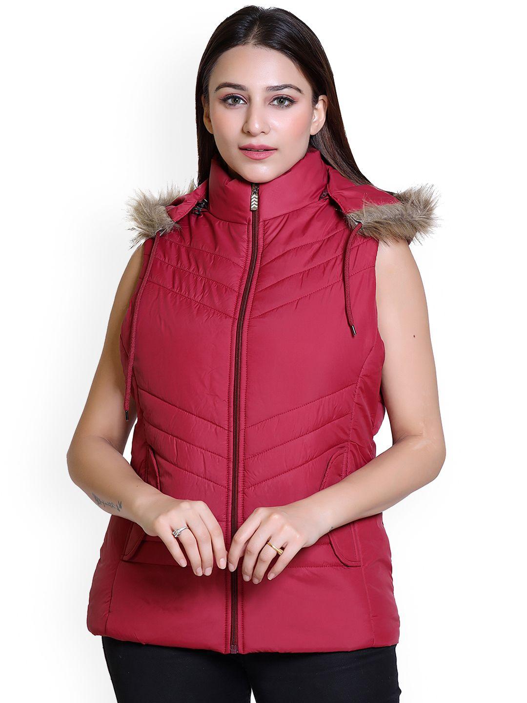 brazo women maroon lightweight crop parka jacket