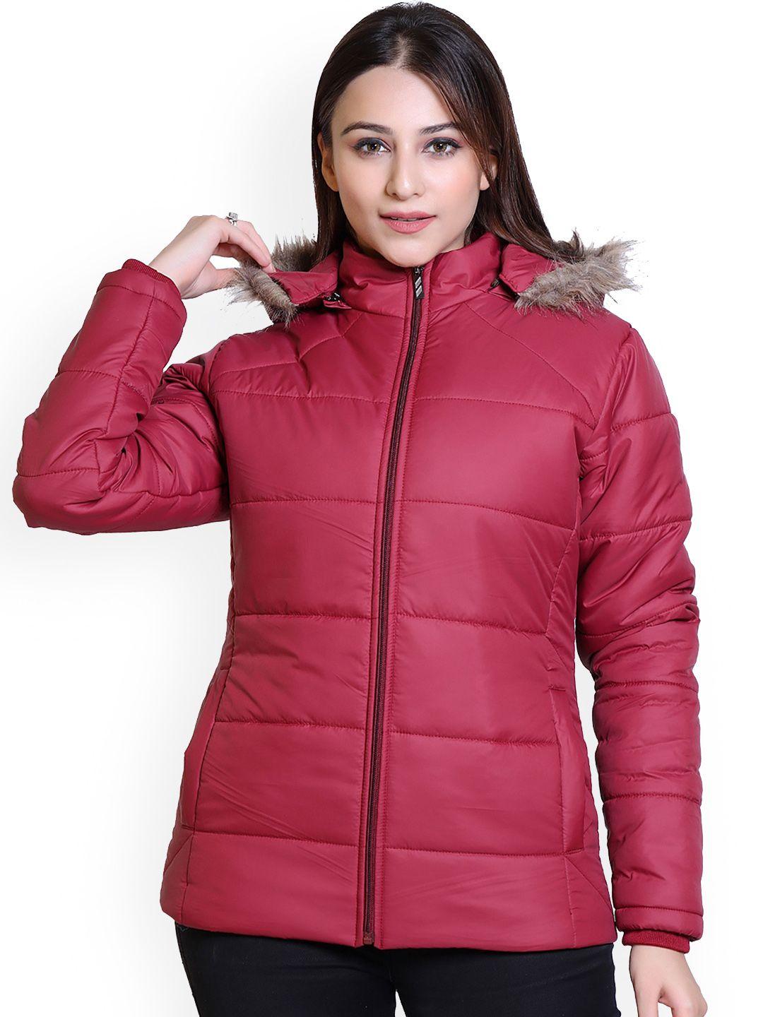 brazo women maroon lightweight longline puffer jacket