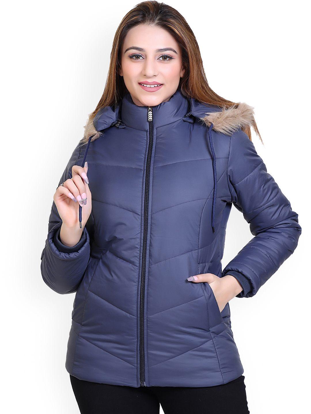 brazo women navy blue lightweight crop parka jacket