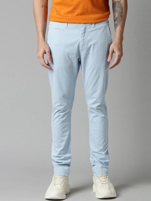 breakbounce light blue skinny fit flat front trousers
