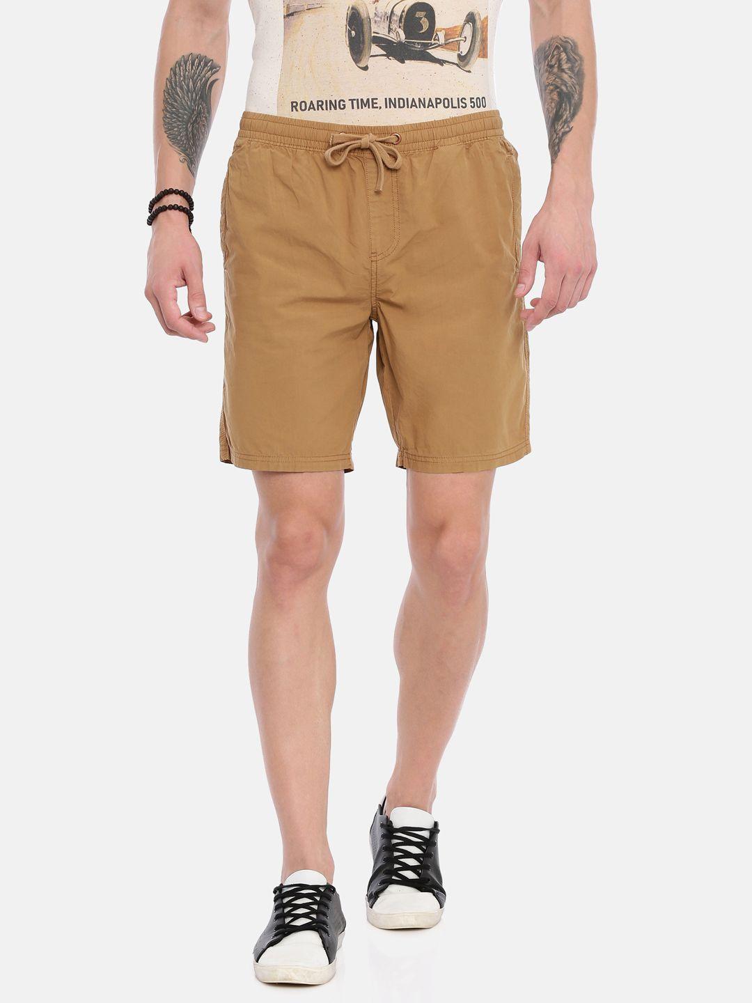 breakbounce men brown solid slim fit low-rise regular shorts