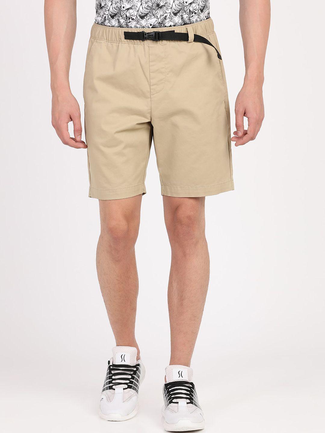 breakbounce men khaki solid slim fit regular shorts