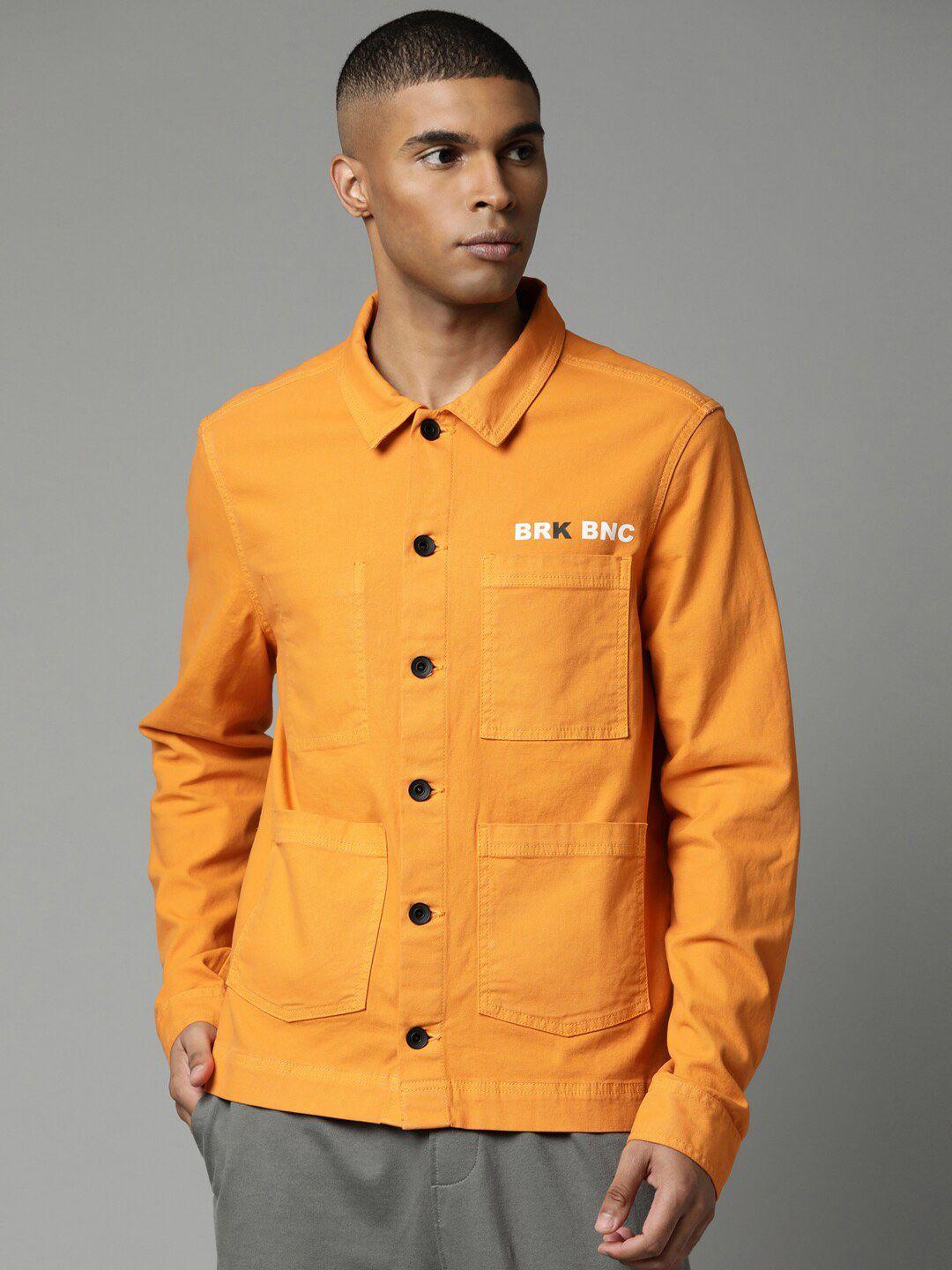 breakbounce men orange solid cotton regular fit tailored jacket