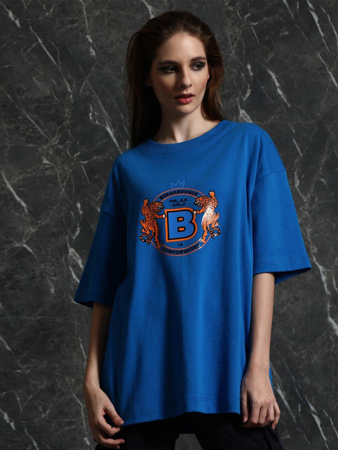 breakbounce women blue printed t-shirt