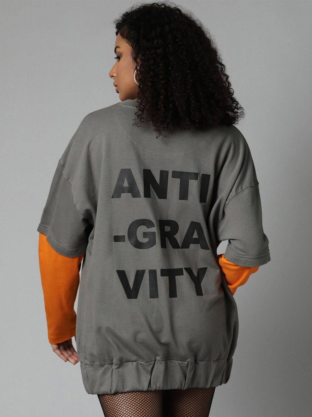breakbounce women grey printed sweatshirt