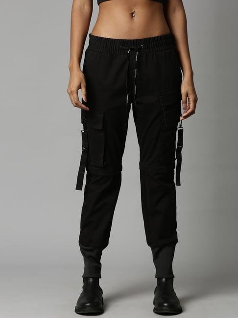 breakbounce black slim fit mid rise cargo joggers