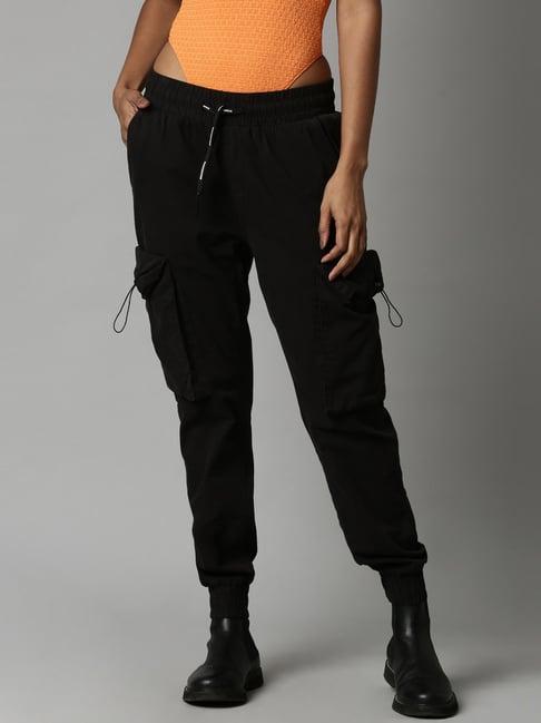 breakbounce black slim fit mid rise cargo joggers