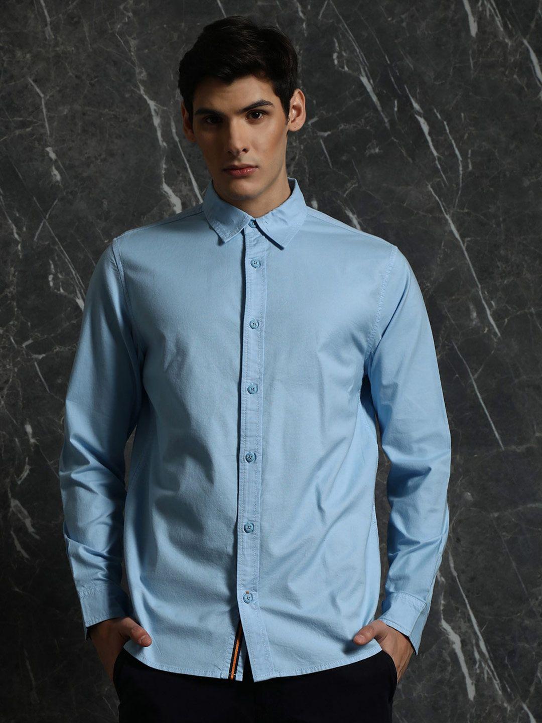breakbounce blue spread long regular sleeves collar oxford cotton casual shirt