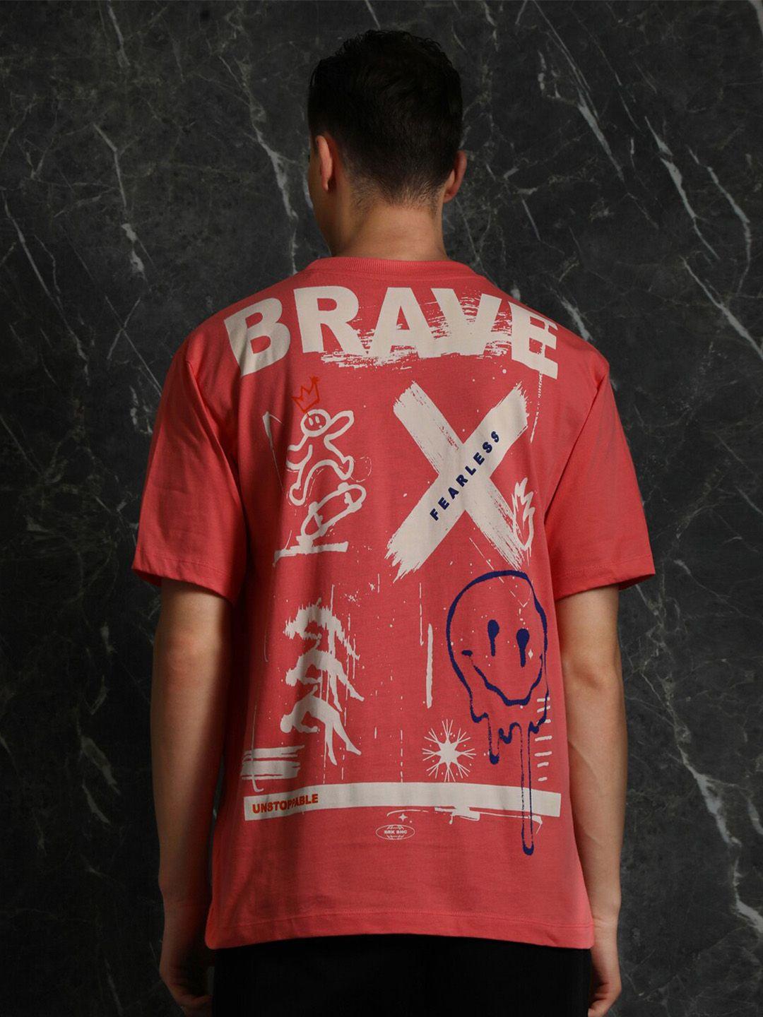breakbounce coral-coloured typography printed cotton oversized t-shirt
