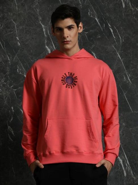 breakbounce coral relaxed fit printed hooded sweatshirt