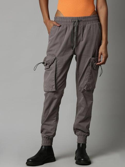 breakbounce grey slim fit mid rise cargo joggers