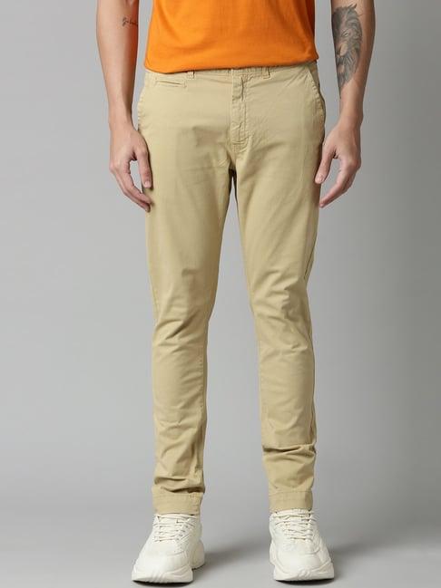 breakbounce khaki skinny fit flat front trousers