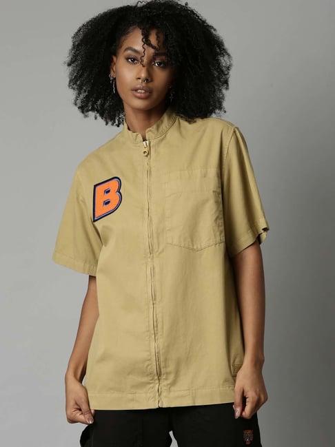 breakbounce khaki zipper shirt