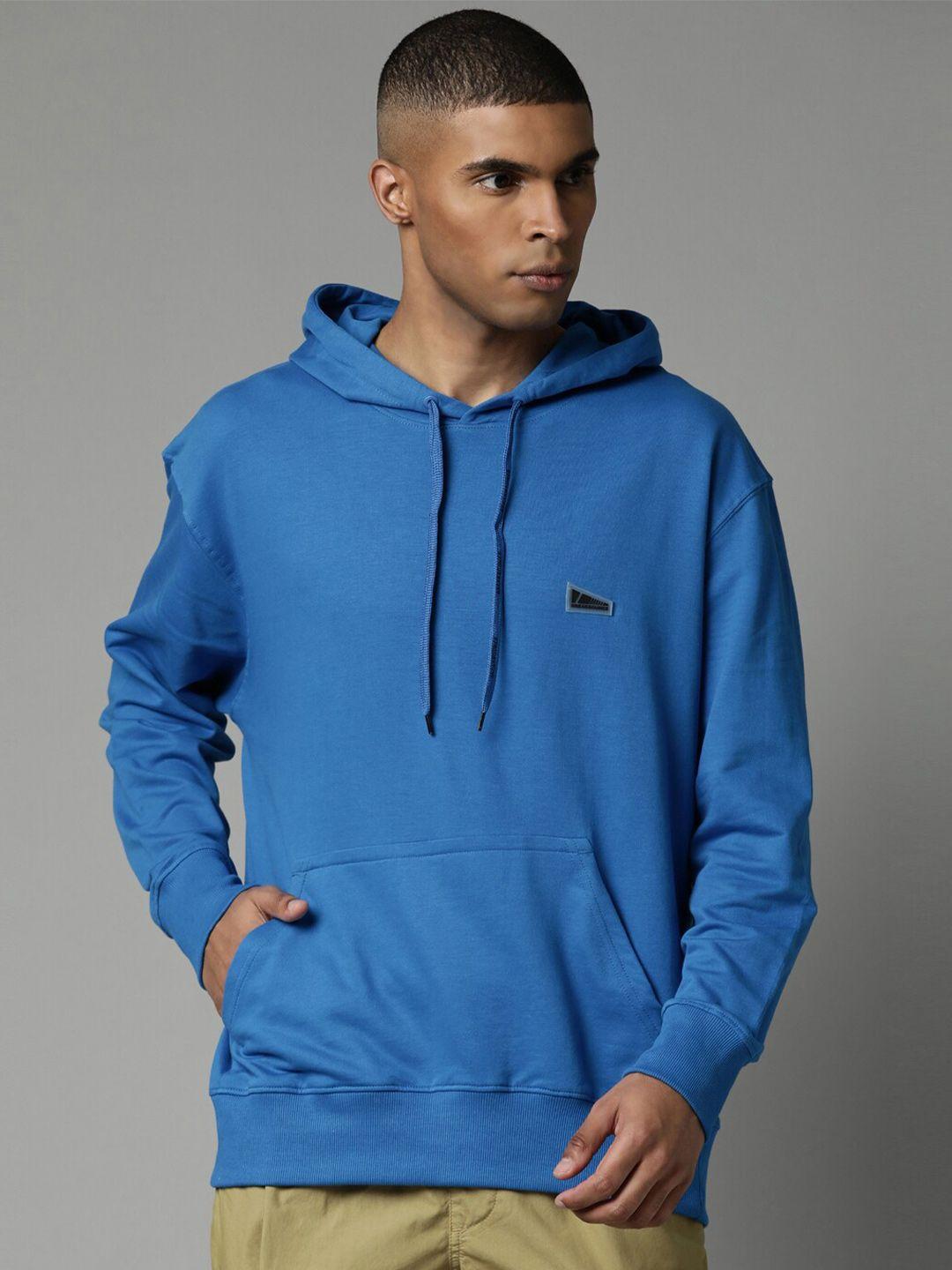 breakbounce men blue hooded pure cotton sweatshirt