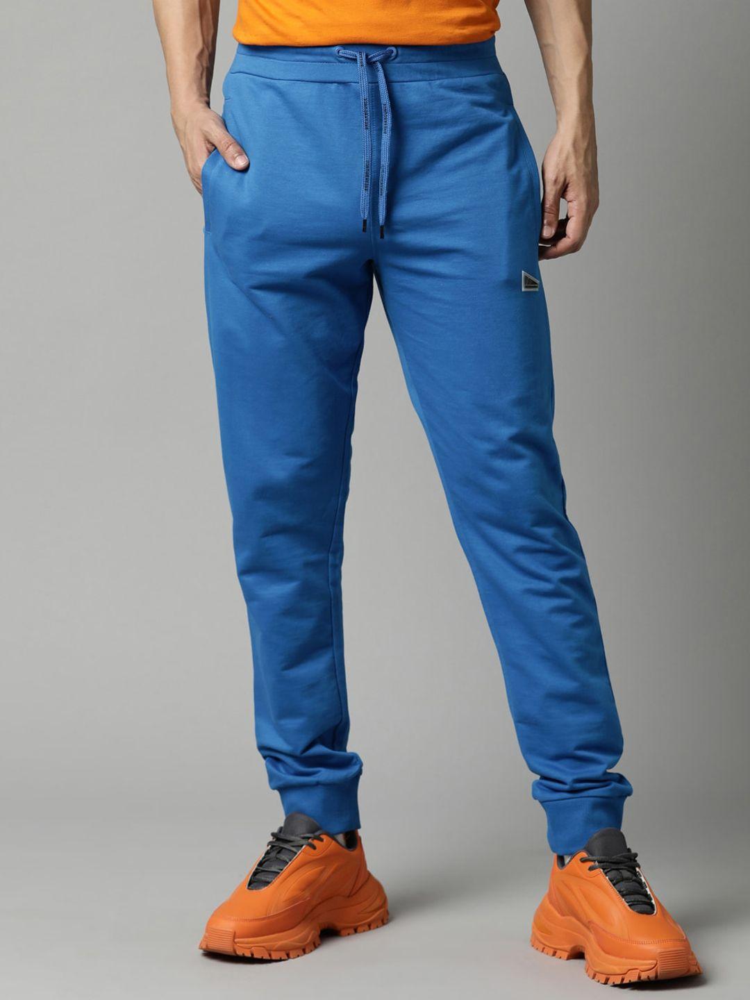 breakbounce men blue solid pure cotton joggers