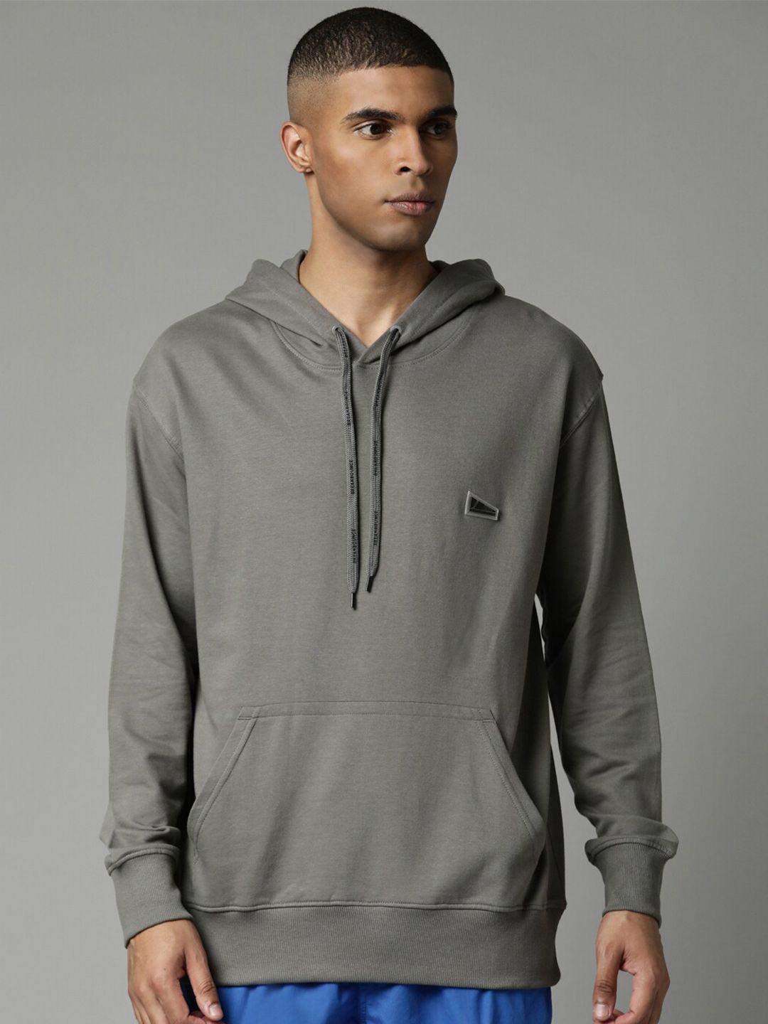 breakbounce men grey hooded pure cotton sweatshirt