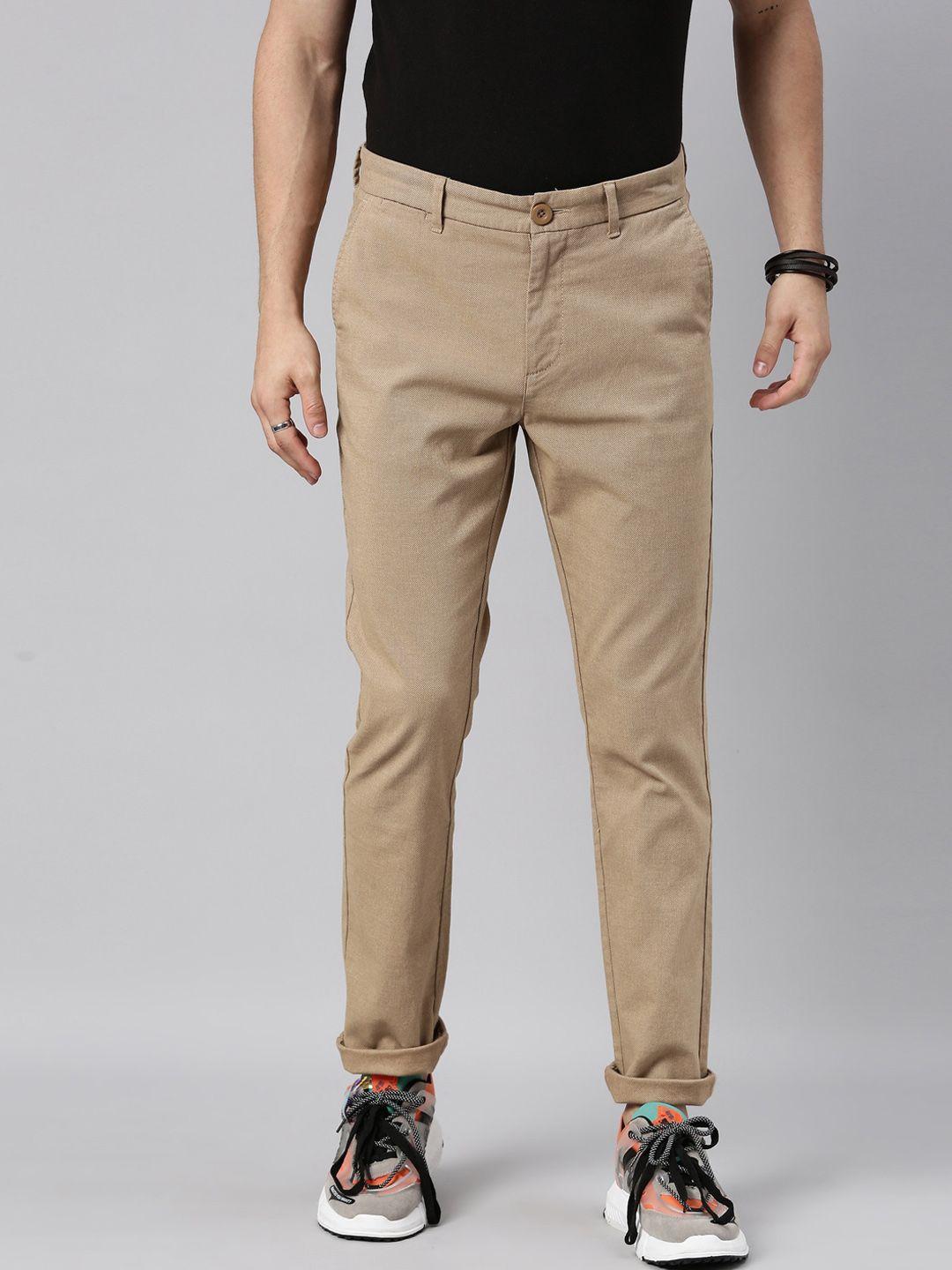 breakbounce men khaki slim fit trousers