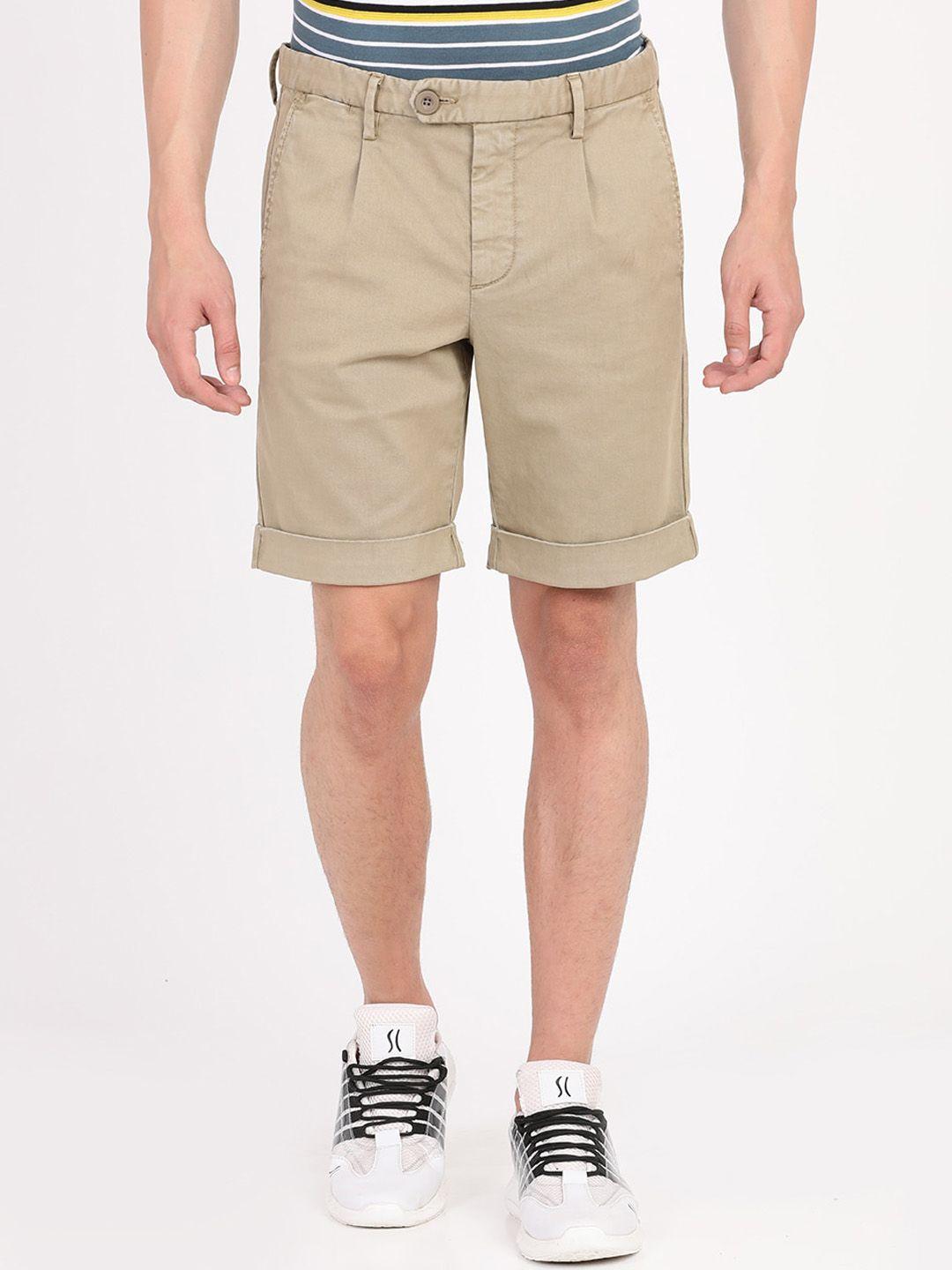 breakbounce men khaki solid slim fit chino shorts