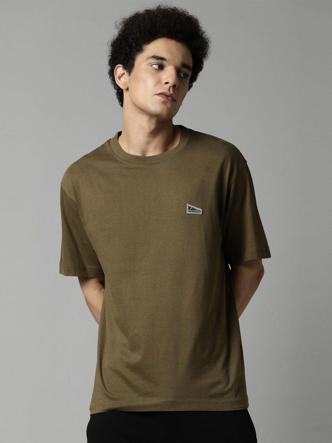 breakbounce men olive green pure cotton t-shirt