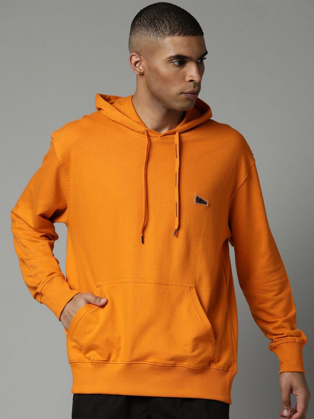 breakbounce men orange hooded pure cotton sweatshirt