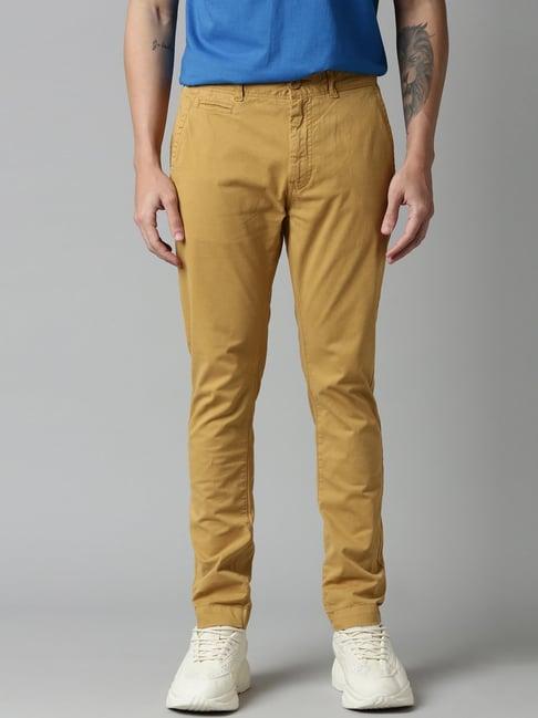 breakbounce mustard skinny fit flat front trousers