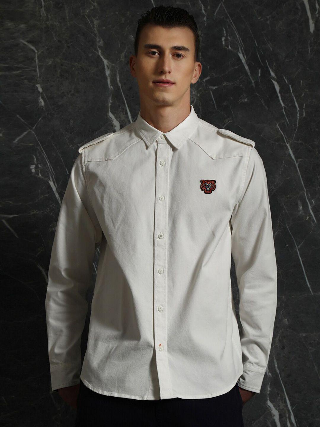 breakbounce off white tailored fit applique detailed cotton casual shirt